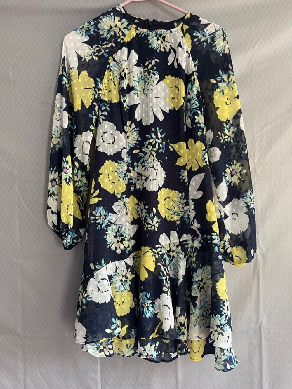 Eliza J Navy Dress with Yellow, White & Teal Floral Print